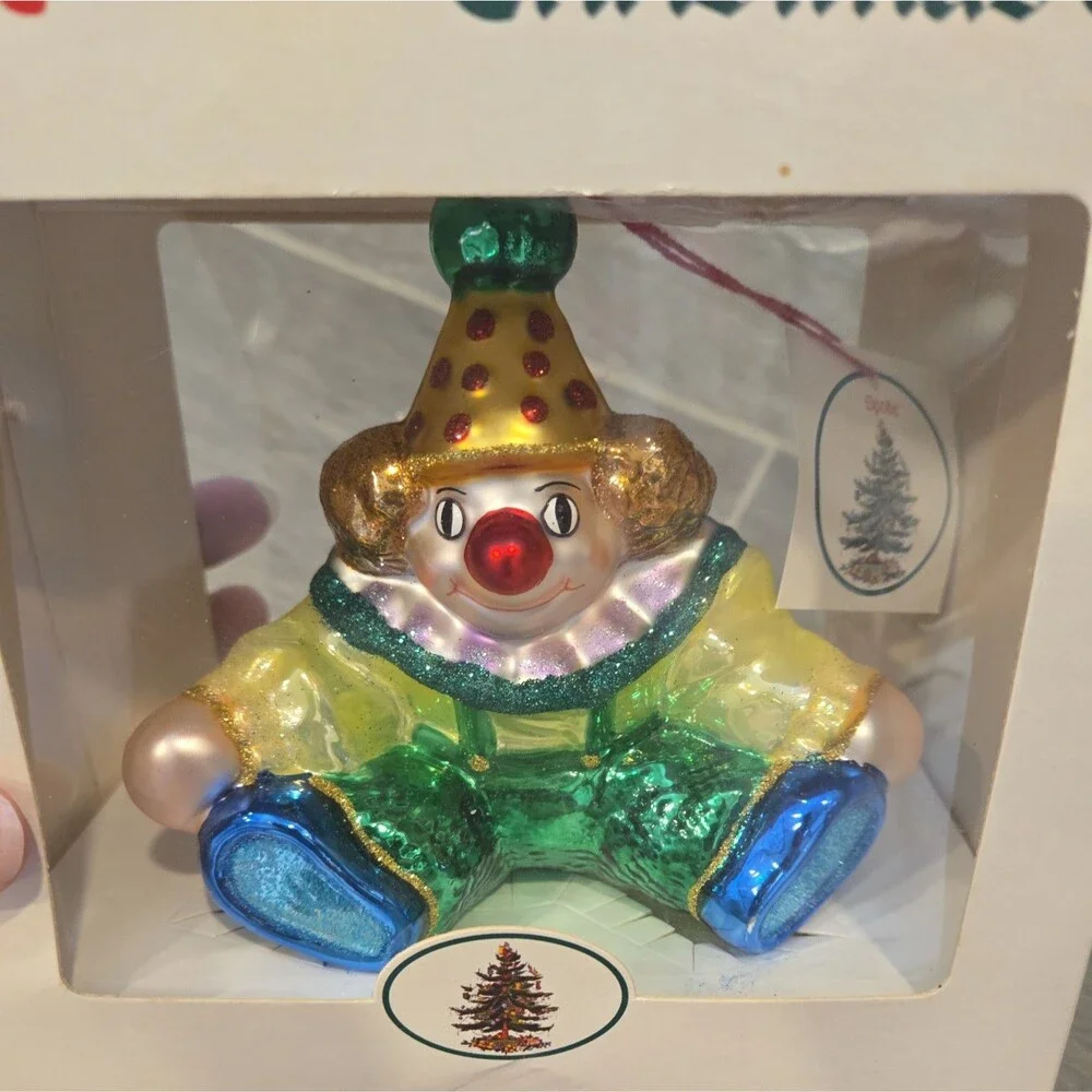 Vintage SPODE ORNAMENTS ON THE TREE Clown  BLOWN GLASS POLAND NIB